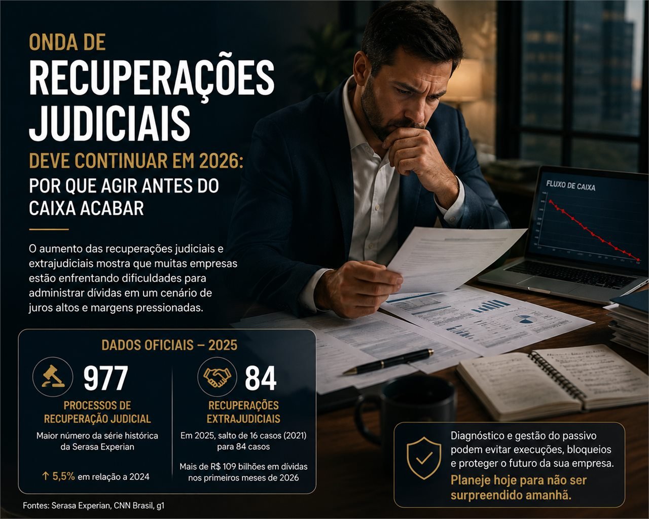 Onda de recuperações judiciais deve continuar em 2026: por que agir antes do caixa acabar